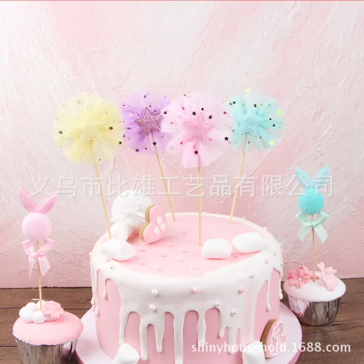 3pcs Pink Bunny Happy Birthday Cake Topper First Birthday Party Baby Shower Decorations Boy Girl Rabbit Cupcake Topper Baking