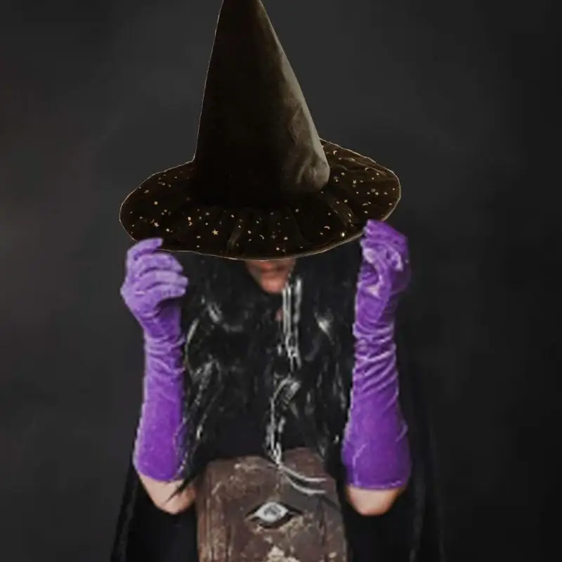 31BB Handmade Witch Hats Theatrical Pointed Wizard Hat Adult Halloween Party Hat for Adults and Teens