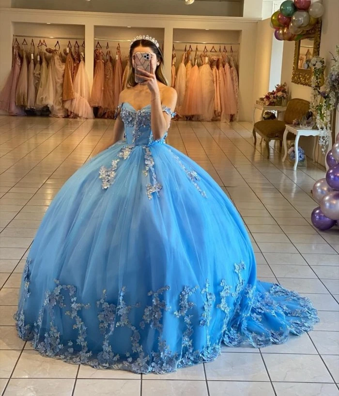 Rosa Prinzessin Quince anera Kleider Ballkleid von der Schulter Tüll Applikationen süß 16 Kleider 15años mexikanisch