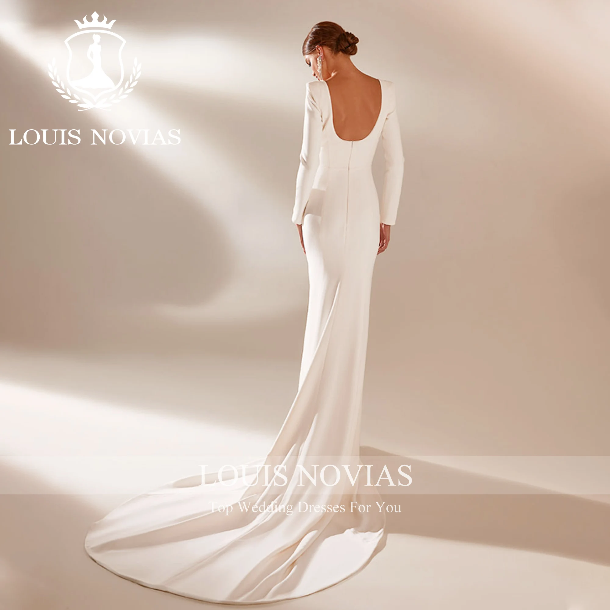 LOUIS NOVIAS sirena vestido De Novia De manga larga sin espalda moderno cuello cuadrado sin espalda elegante vestido De Novia De satén Vestidos De Novia