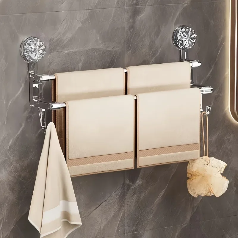 Double Suction Towel Rack Stainless Steel Bath Towel Rack Bathroom Storage No Holes, No Installation and No Damage To The Wall