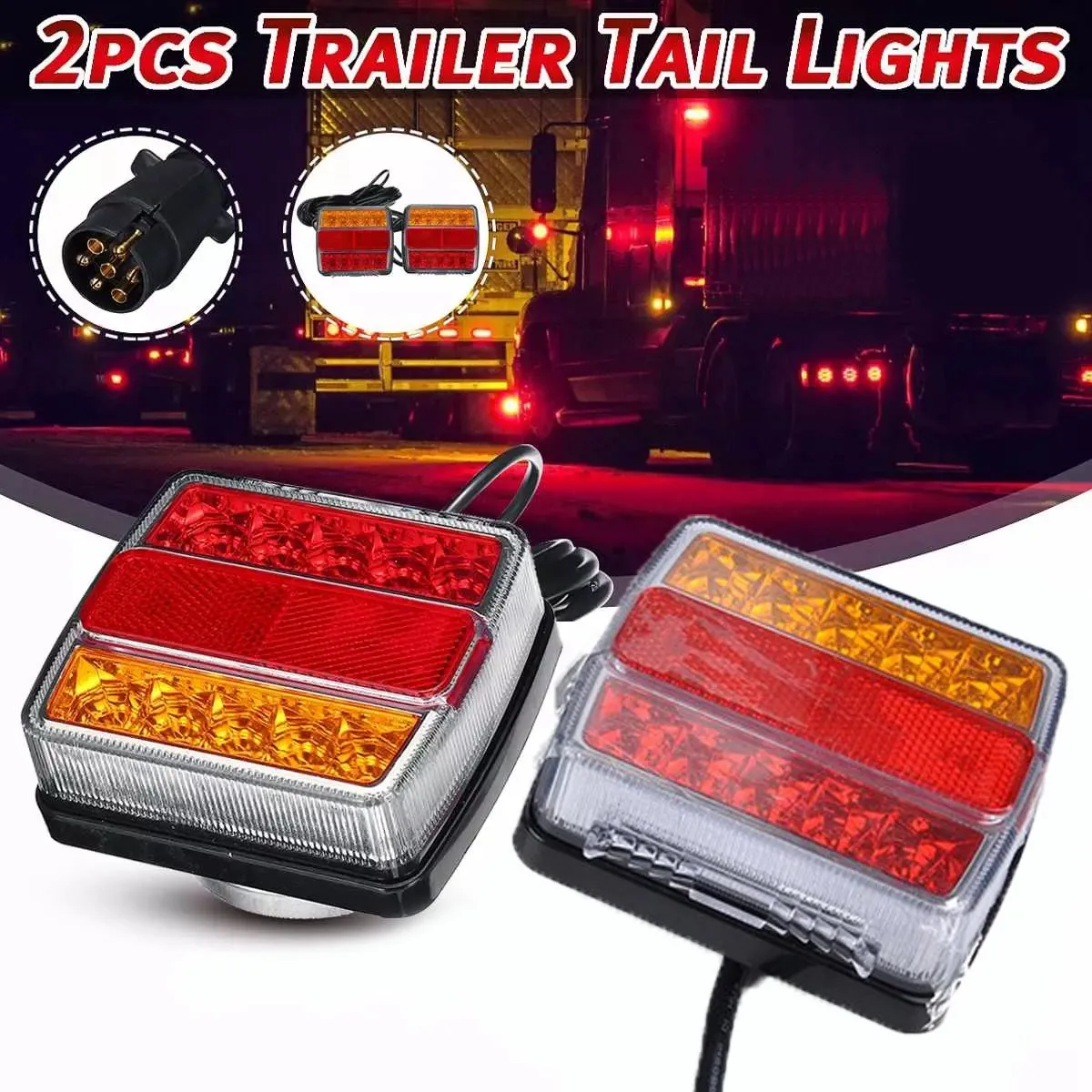 2 Piece 16 LEDs Trailer Tail Light with Magnet Combination Towing Taillight Car Truck Tail Light 12V Number Plate Light