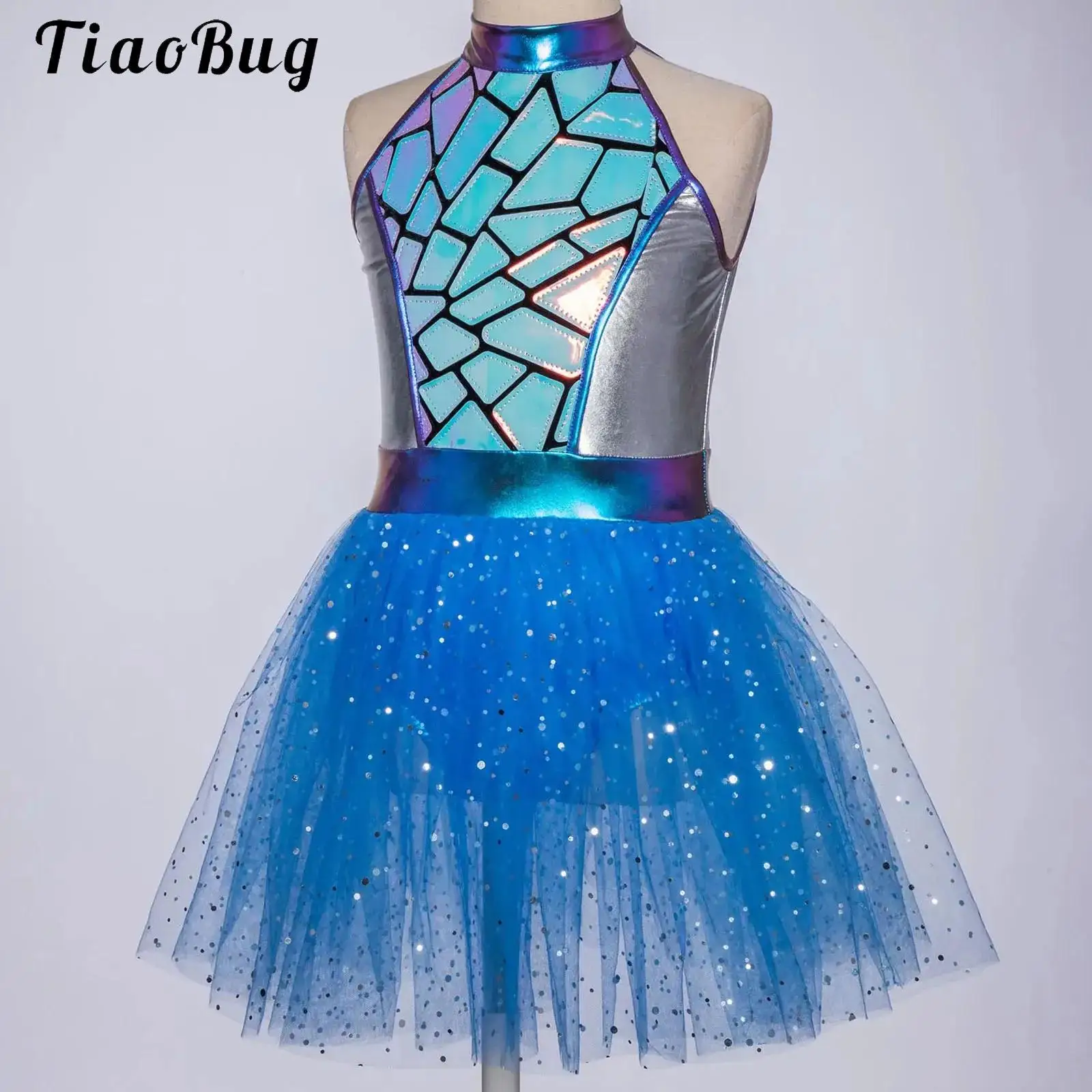 

Girls Shiny Outerspace Astronaut Alien Robot Cosplay Costume Metallic Cheerleading Tutu Dance Dress for Carnival Halloween Party