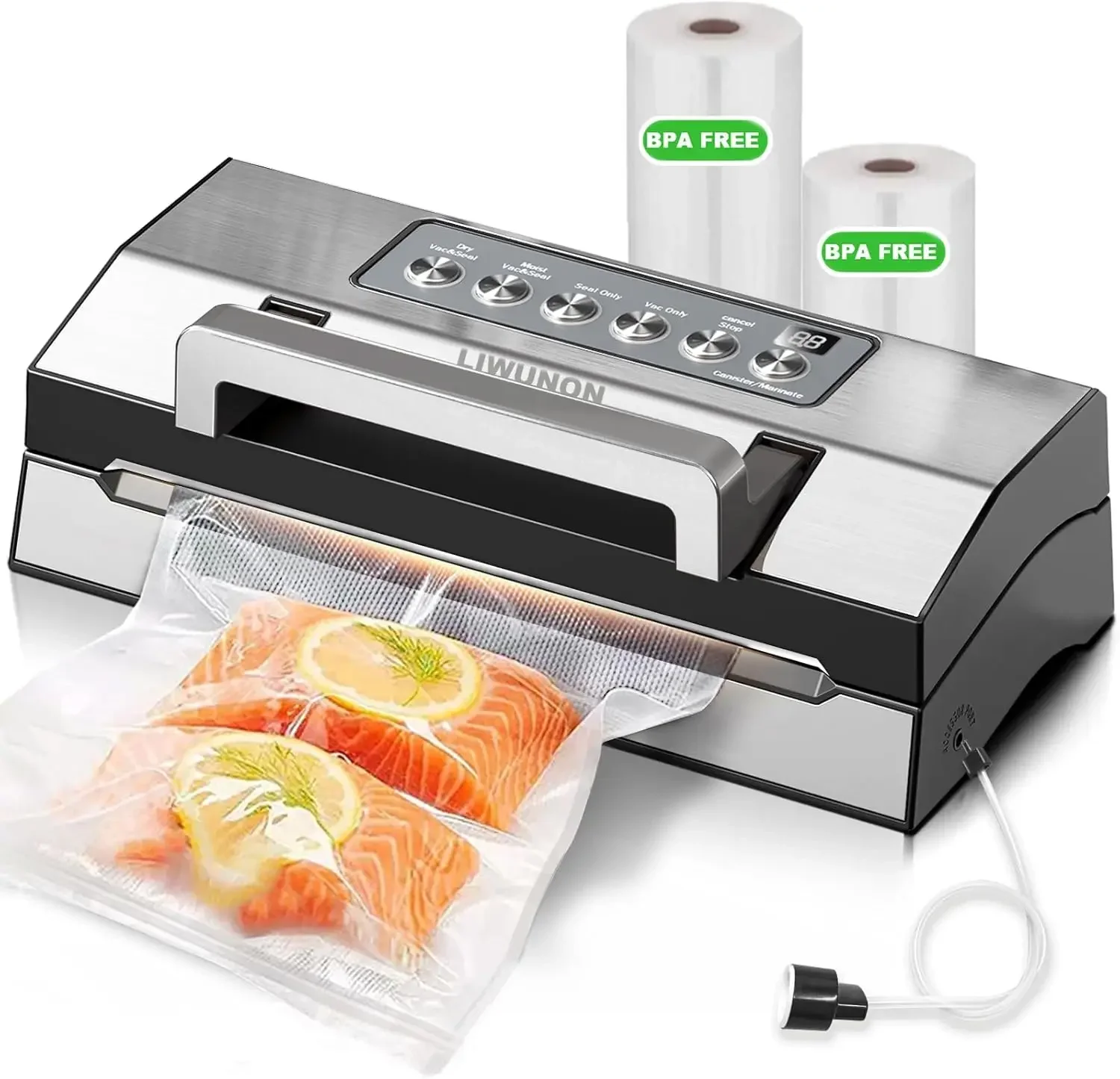 

Upgraded Precision Fast-Vacuum Sealer, Commercial Full Automatic Food Vacuum Sealer Machine, Double Heat Seal, Built-in Cutter&B