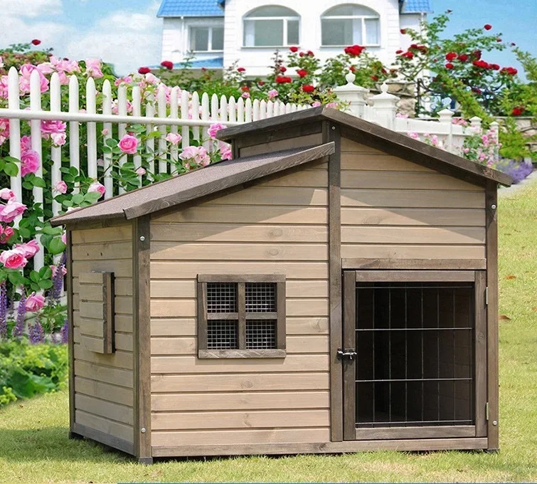 Perrera extraíble de fábrica para perros, casa de madera de lujo para perros, caja para mascotas al aire libre, cabaña de madera maciza a prueba de lluvia para perros, doble techo