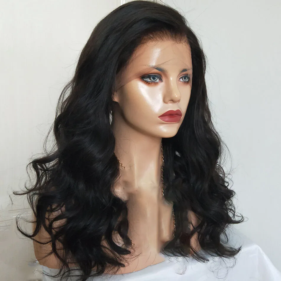 

Soft Long Black Natural Wave Lace Front Wig 26Inch 180%Density For Women With Baby Hair Glueless Synthetic Preplucked Daily