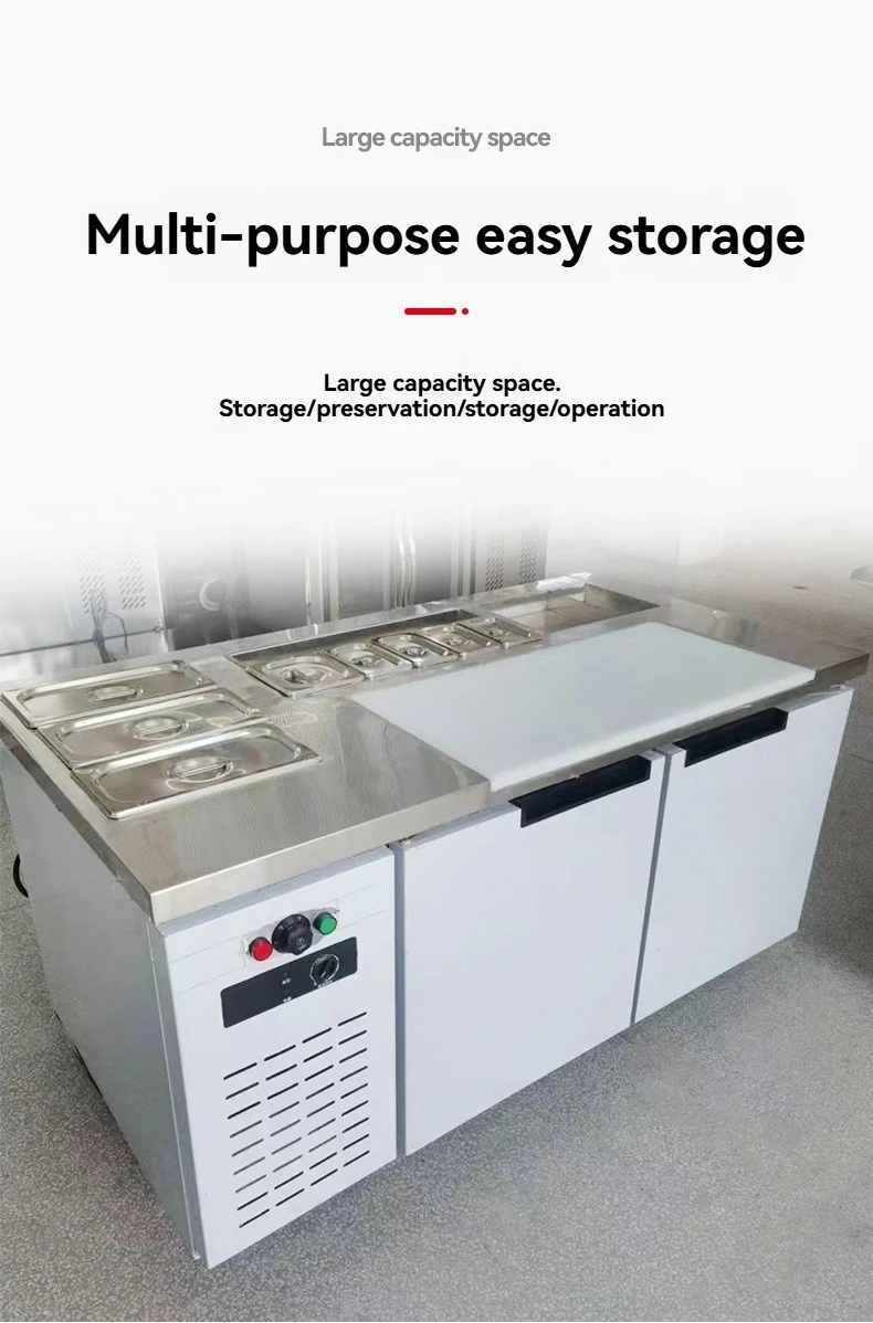 Commercial Hamburger Shop Freezer Counter, Bun Warmer and Refrigerator with Sticky Plate, Grooved Salad Bar for Restaurant