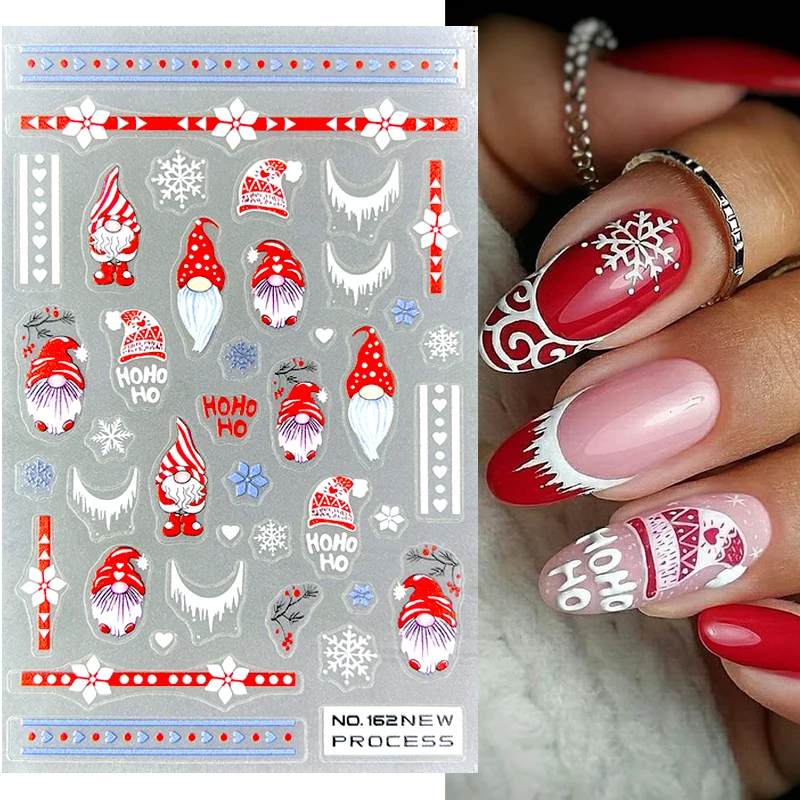 Natal 3D Nail Slider, Snowflake Cartoon Slider, Manicure Encantos, Wraps Decoração, Inverno, Feriado, Ano Novo