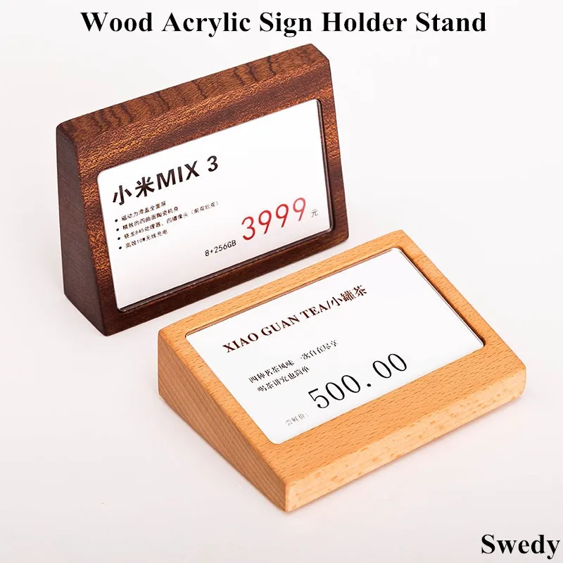 90x54mm Wooden Table Acrylic Sign Holder Stand Photo Picture Poster Display Frame Price Label Paper Card Tags