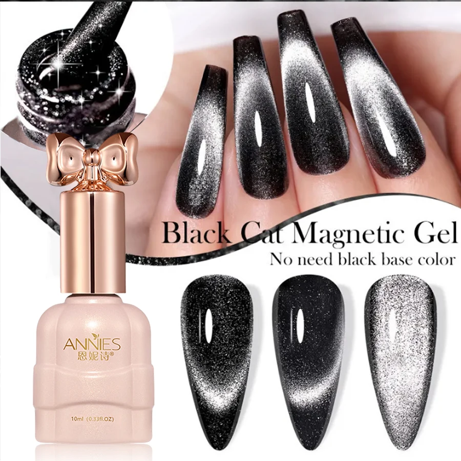 10ml Black Cat Eye Gel Nail Polish ，Holographic Glitter Jelly Nail Polish, Reflective Translucent UV Gel for Manicure Art DIY