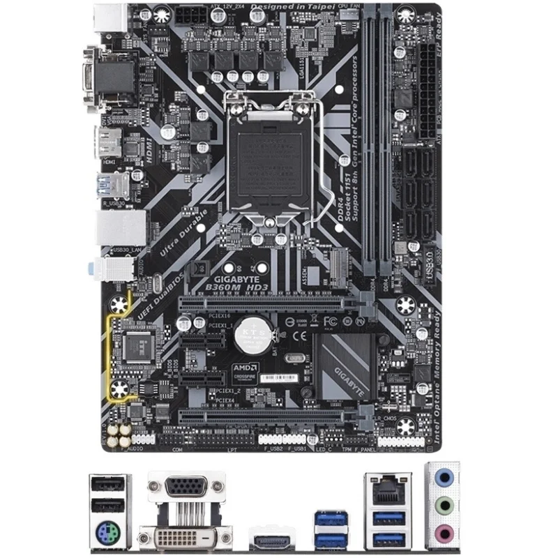 FOR Gigabyte B360M HD3 Motherboard Intel B360 2*DDR4 LGA1151 1×M.2 Micro ATX VGA DVI