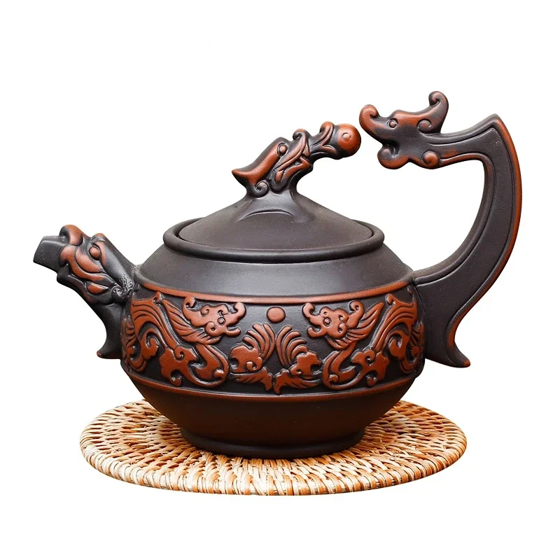 Chinese Traditional Teapot Shuanglongxizhu Pot Handmade Zisha Teapot Puer Tea Makers Tea Ceremony Set Teapots Coffeeware Teaware