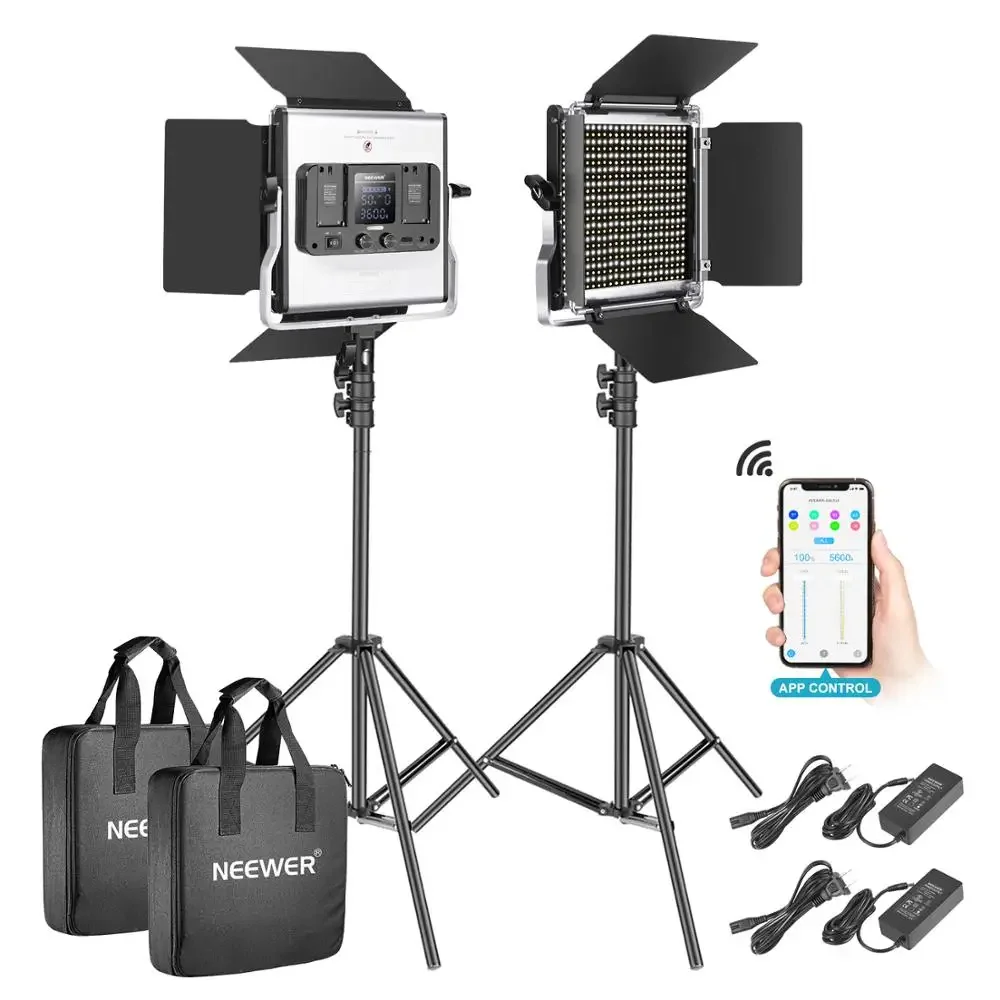 

Neewer 2 Packs 530 LED Video Light, Metal Dimmable Bi-Color 3200K-5600K Photography Lighting With APP Intelligent Control System