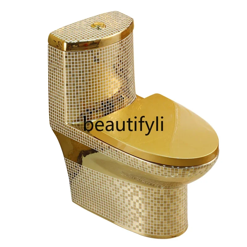 

European-style golden toilet, personalized and creative silent mosaic, bathroom toilet, siphon golden toilet