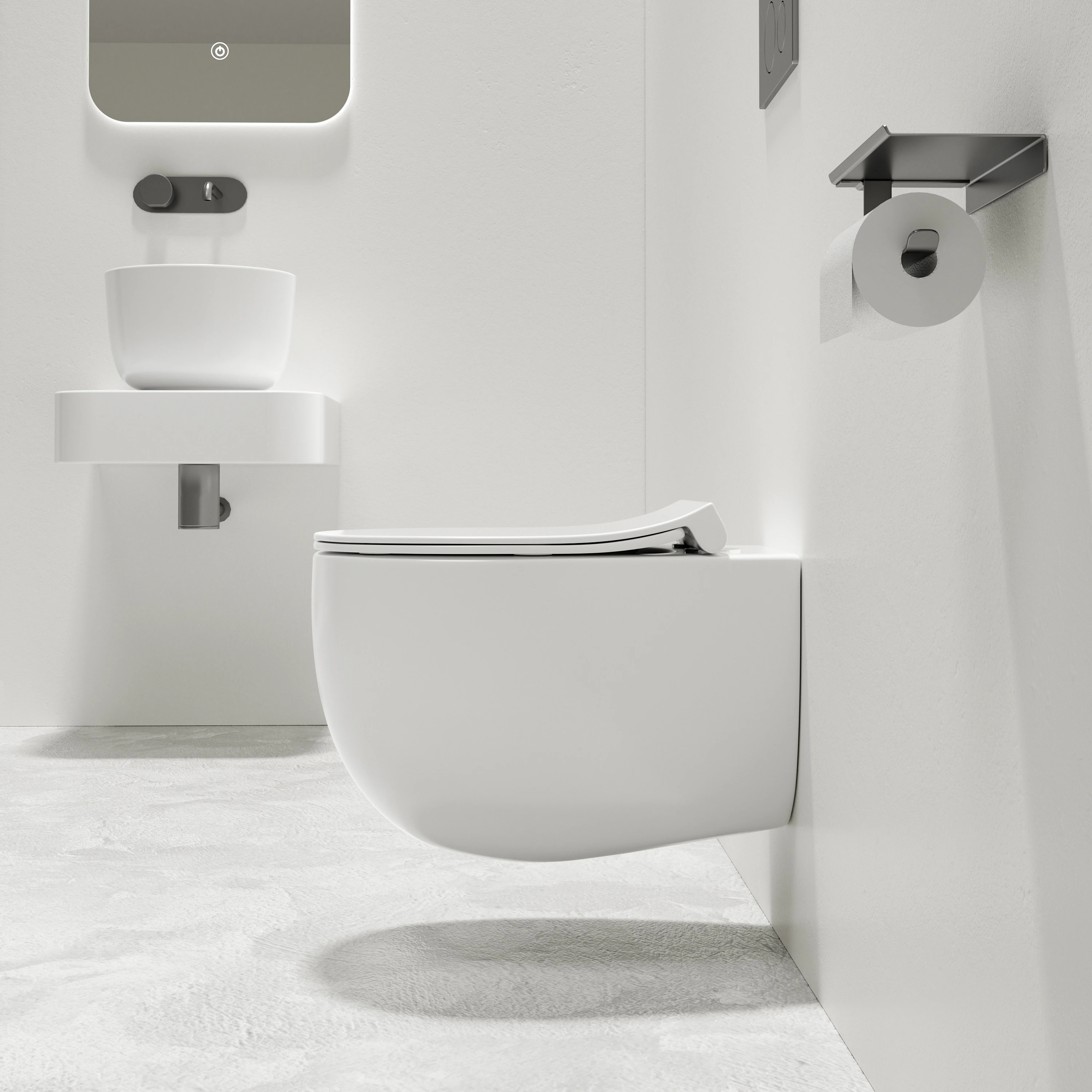 

Zero Rim Торнадо Форма смыва яйца Белая керамика Настенный унитаз Гигиеническая глазурованная поверхность Мягкое закрытие Сиденье против комаров Ван