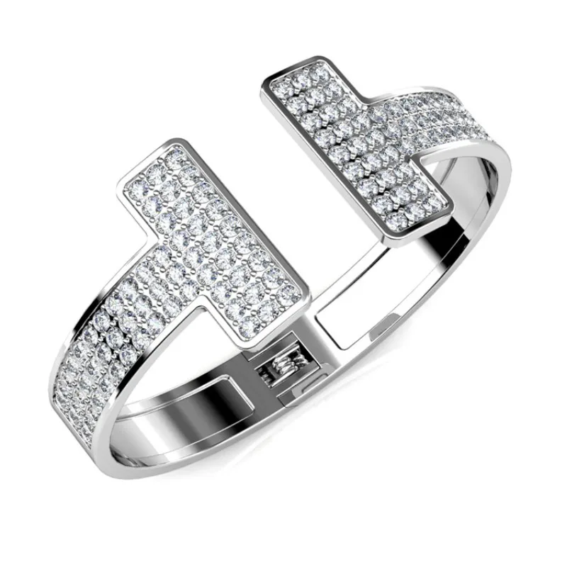 

Daisini 925 Sterling Silver Letter T Big Bangle for Women Lady Bangle Setting Swarovski Crystals Fine Jewelry Wedding Party Gift