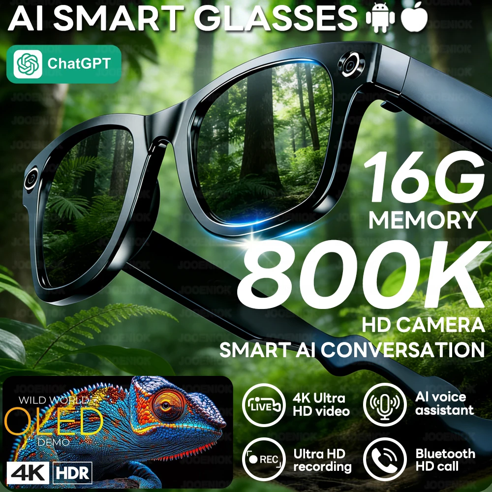 4K Ultra HD AI Smart Glasses Men Women  8MP Camera Bluetooth Call Wireless Headphones Video Recording Sports Smartglasses 2026