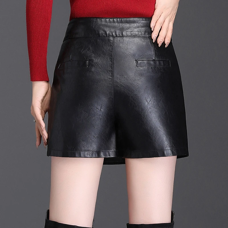 ZUZK Pu Leather Shorts Skirts For Women Fashion Sexy Pencil Mini Short Skirts  Black Button Shorts Female