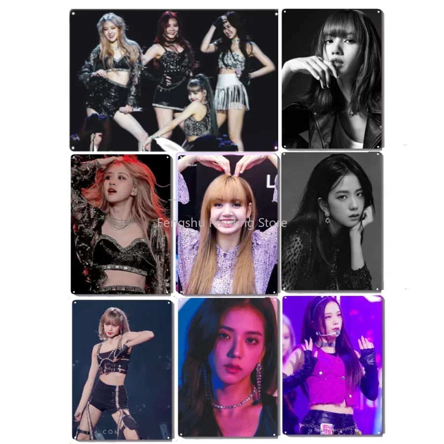 KPOP BLACKPINKS Jennie lisa rose jisoo плакат винтажная художественная живопись металлическая жестяная вывеска настенный декор ретро гостиная мотоцикл гараж