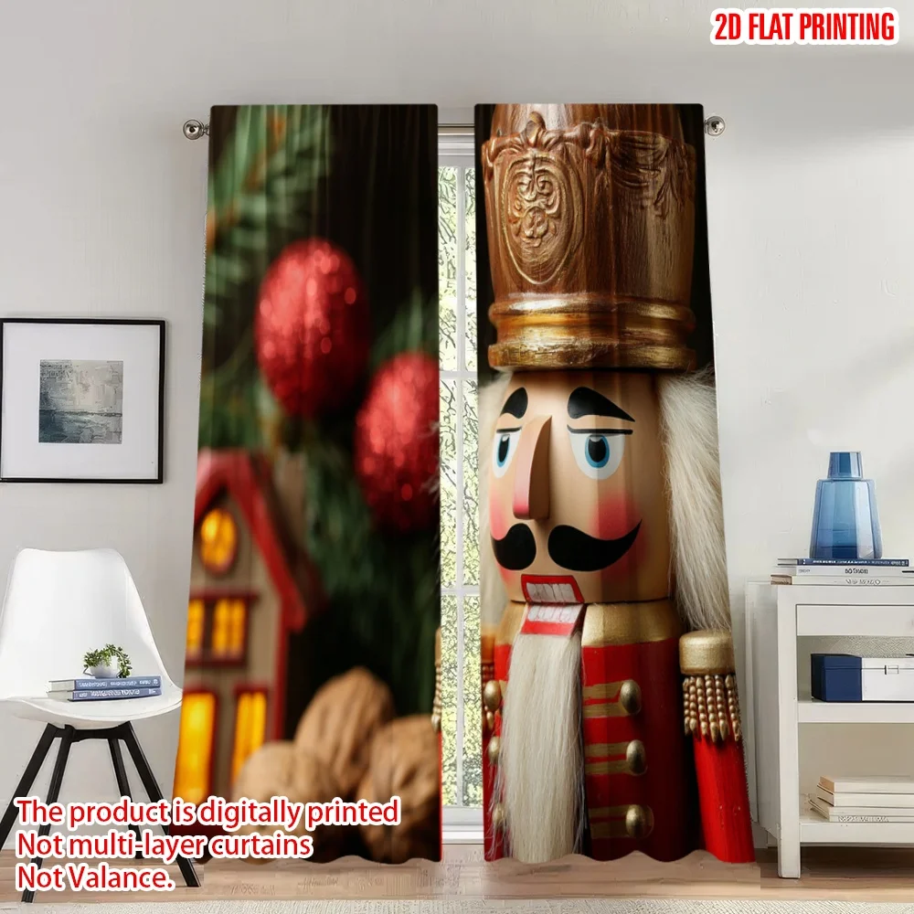 

2pcs 2D flat printing Fashionable Christmas Curtains Christmas Nutcracker Soldier Holiday Digital Printed Polyester Drapes