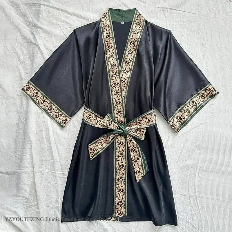 

Халат с коротким рукавом в стиле барокко, одежда для сна, женский халат, пеньюар, домашний халат, кимоно, свободное атласное ночное белье, домашняя одежда