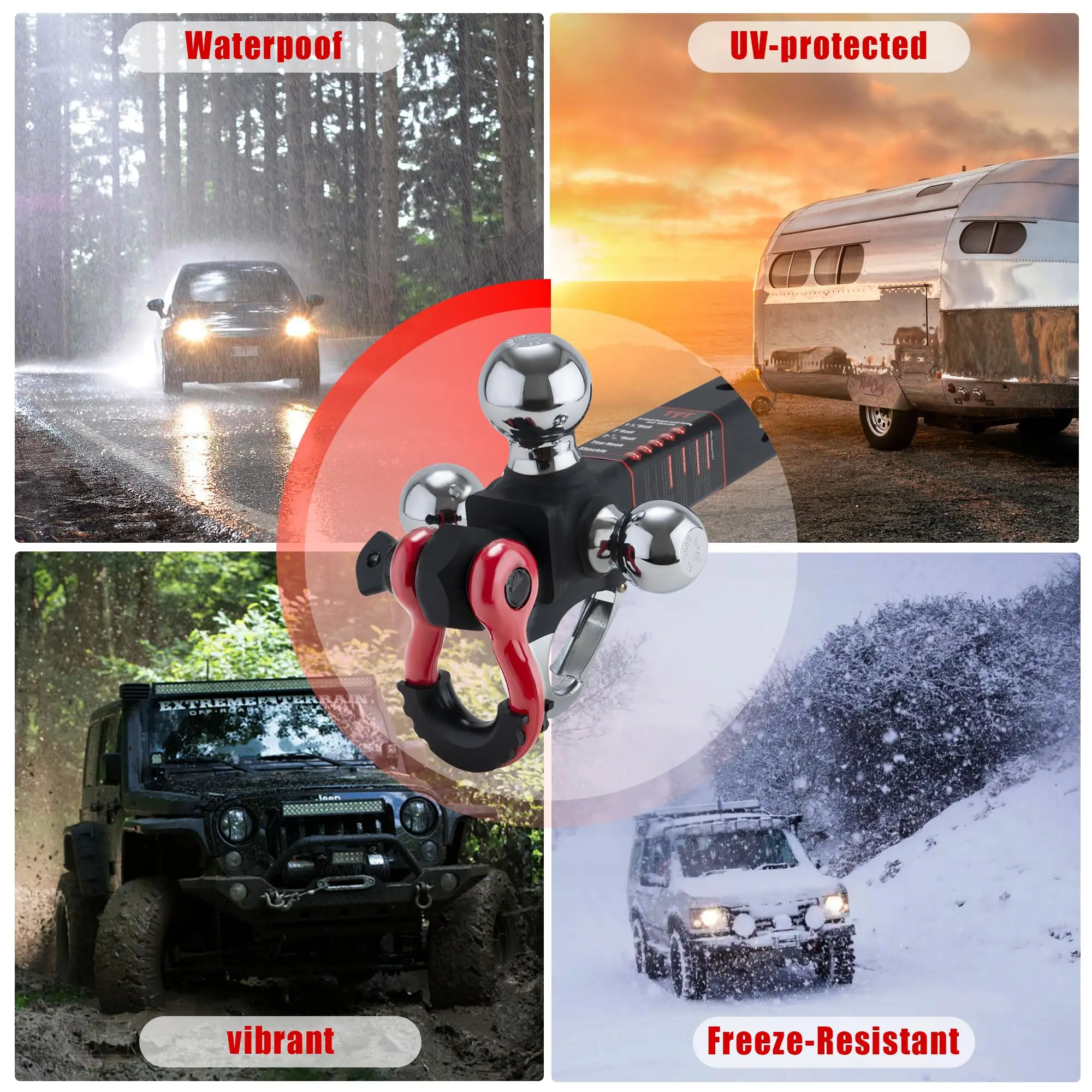 TYT Tri-Ball Hitch Mount, 2" Receiver, 1-7/8", 2", 2-5/16" Balls, Tow Hook & Clevis Shackle with Locks Black Trailer Hitch view 6