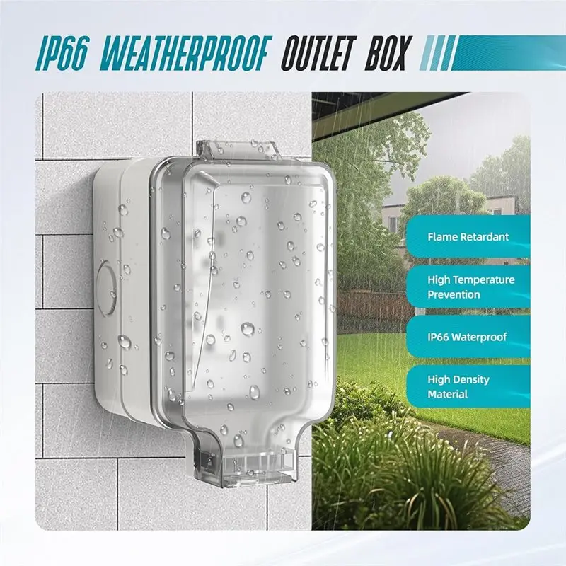 Outdoor Electrical Outlet Box,IP66 Waterproof & Lockable Enclosure,20A Rated with Double Socket for Gardens,Yards,Sports