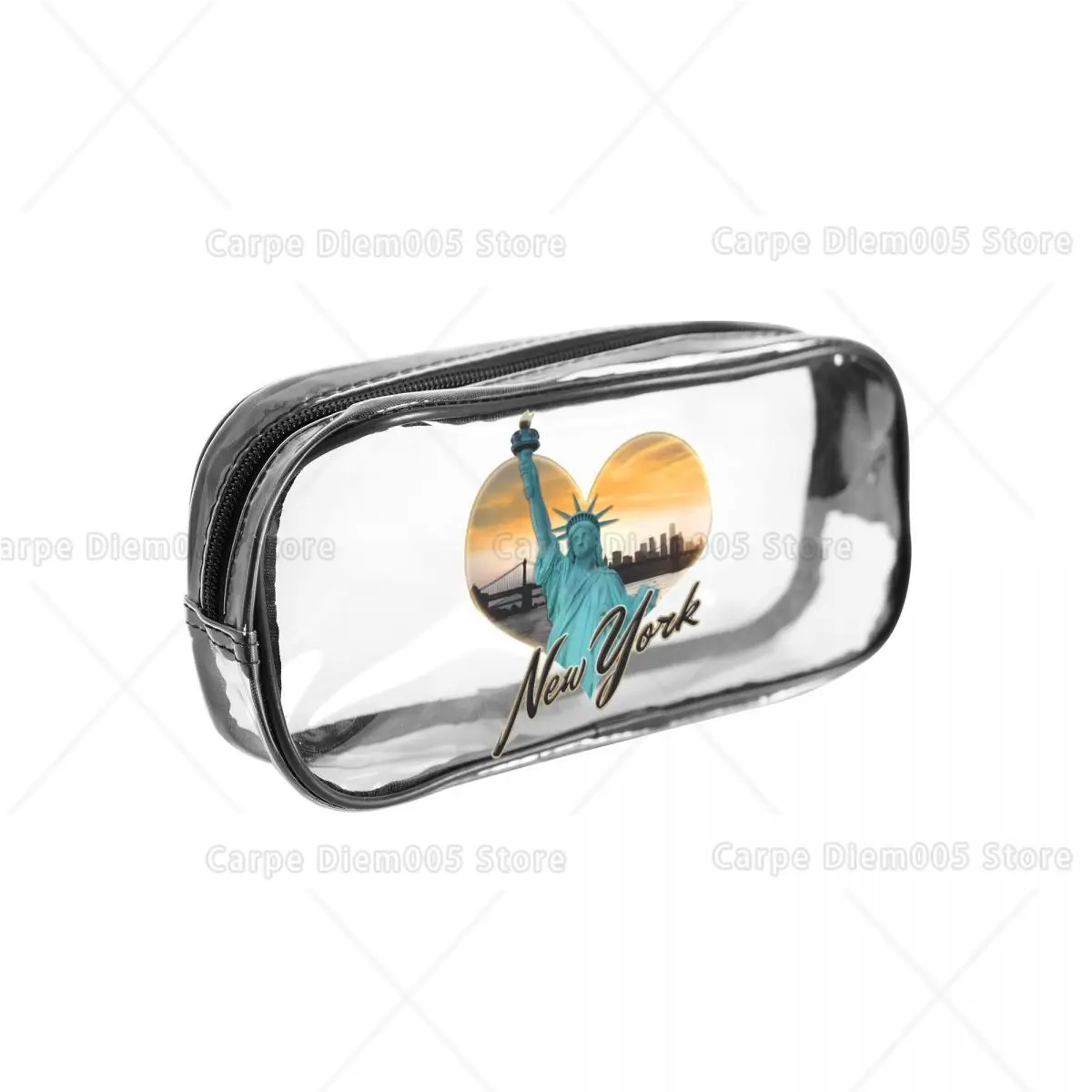

New York Statue of Liberty Heart Skyline Pencil Case Waterproof Zipper Pouch, Portable Stationery Organizer, Perfect for School