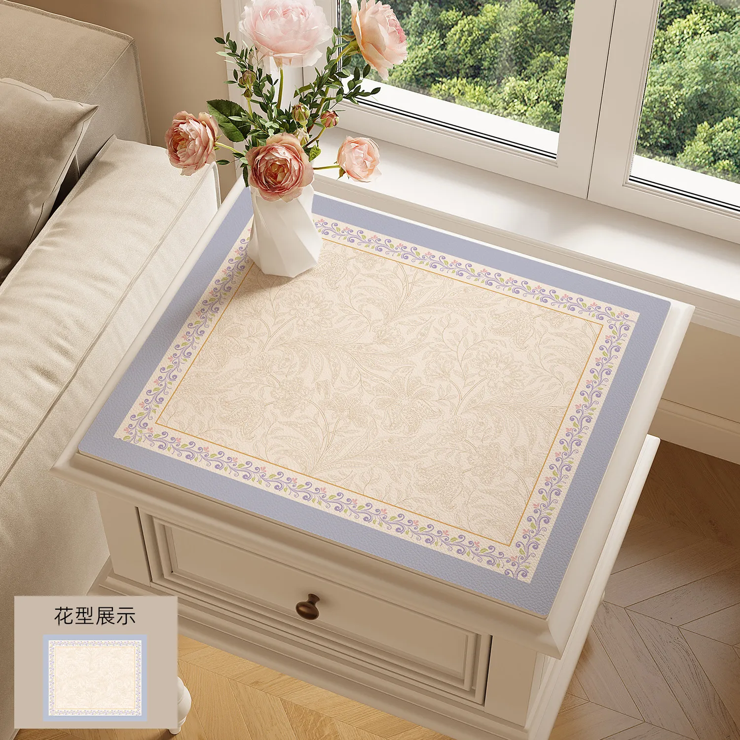 VIKAMA Vintage Floral Table Mat Light Purple Border Anti Slip Waterproof Heat Resistant Pad For Nightstand Coffee Counter Decor