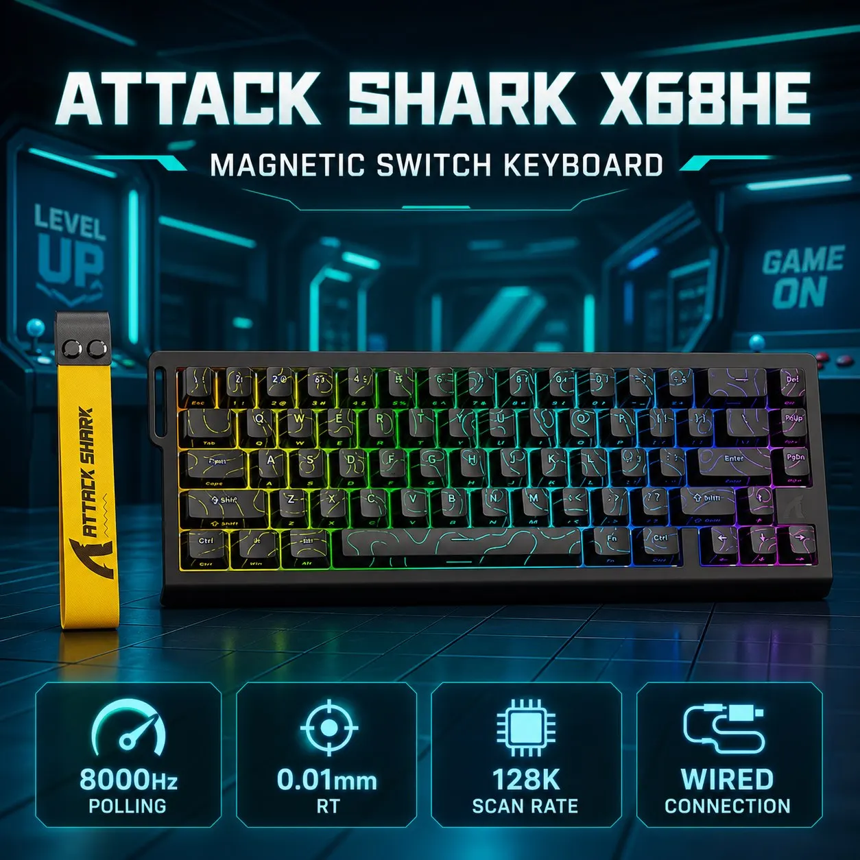 ATTACK SHARK X68HE Wired Magnetic Gaming Keyboard, Up to 8000 Hz, PBT Keycaps, RGB for PC Laptop Gaming and Office Use