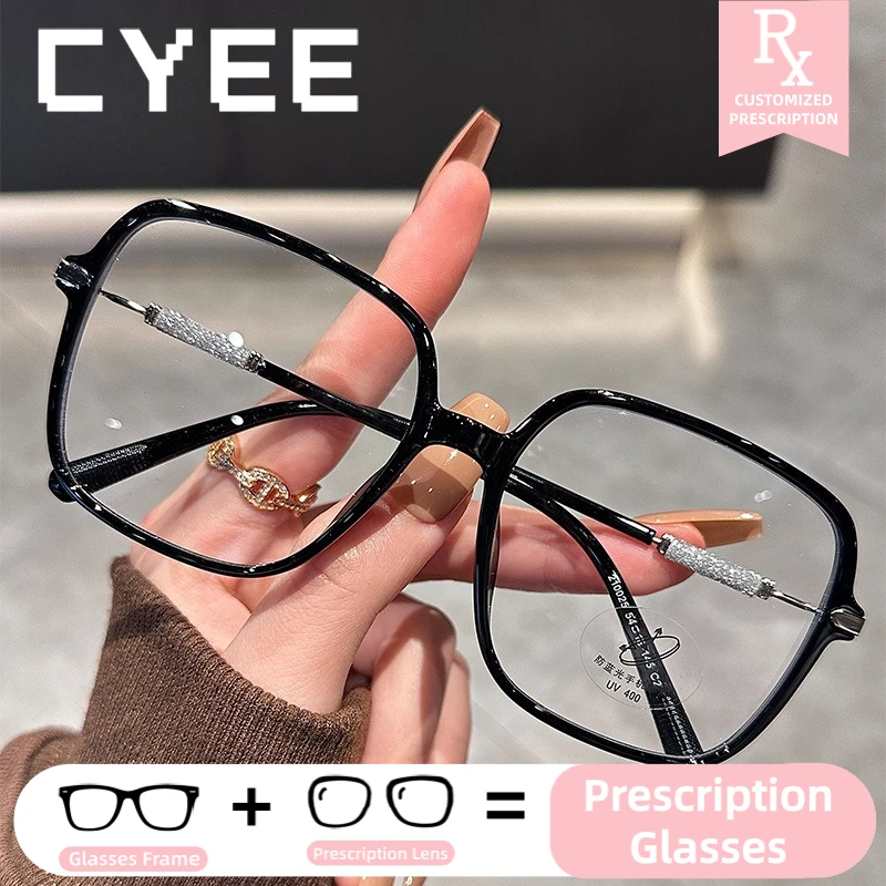 

CYEE Oversize Frame Square Photochromic Myopia Eyeglasses Progressive Lenses Glasses Women Custom Prescription Optical Eyewear