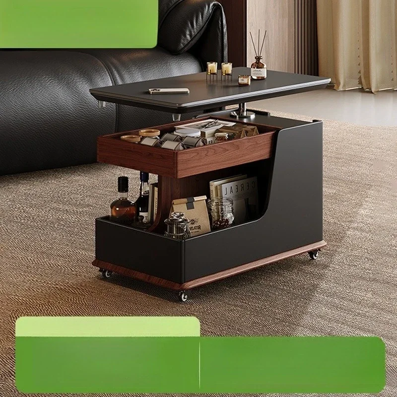 #Adjustable Height Marble Side Table, Living Room Sofa Cabinet, Mobile Cart, Multi-Function Coffee Table, Moveable and Elevating