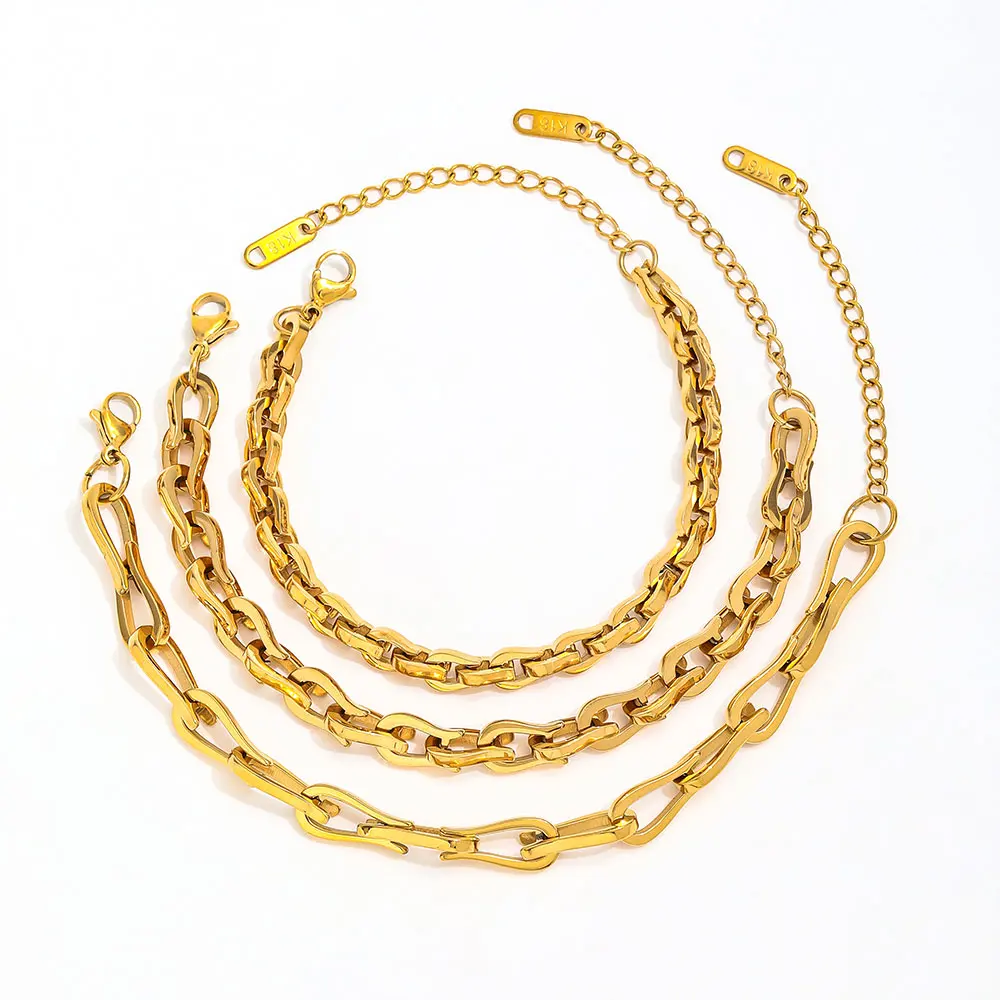 

Joolim Jewelry High End Pvd Wholesale Waterproof Fashion Simple Versatile Joint Chain Stainless Steel Bracelet for Women