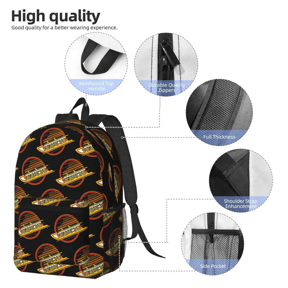 Vancouver Hockey Canucks Skate Backpack Daypack Large Capacity Children BookBag School Bag Shoulder Bags for Men Women