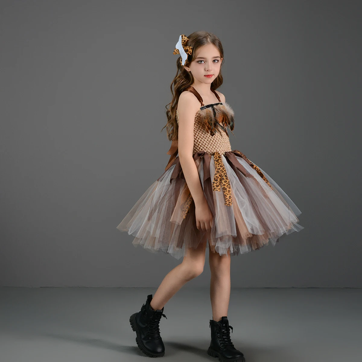 Costume da grotta per ragazze per bambini Vestito da tutu di Halloween Uomo selvaggio Bambino Cosplay Compleanno Giungla Carnevale Abiti da festa Vestito da tutù fantasia