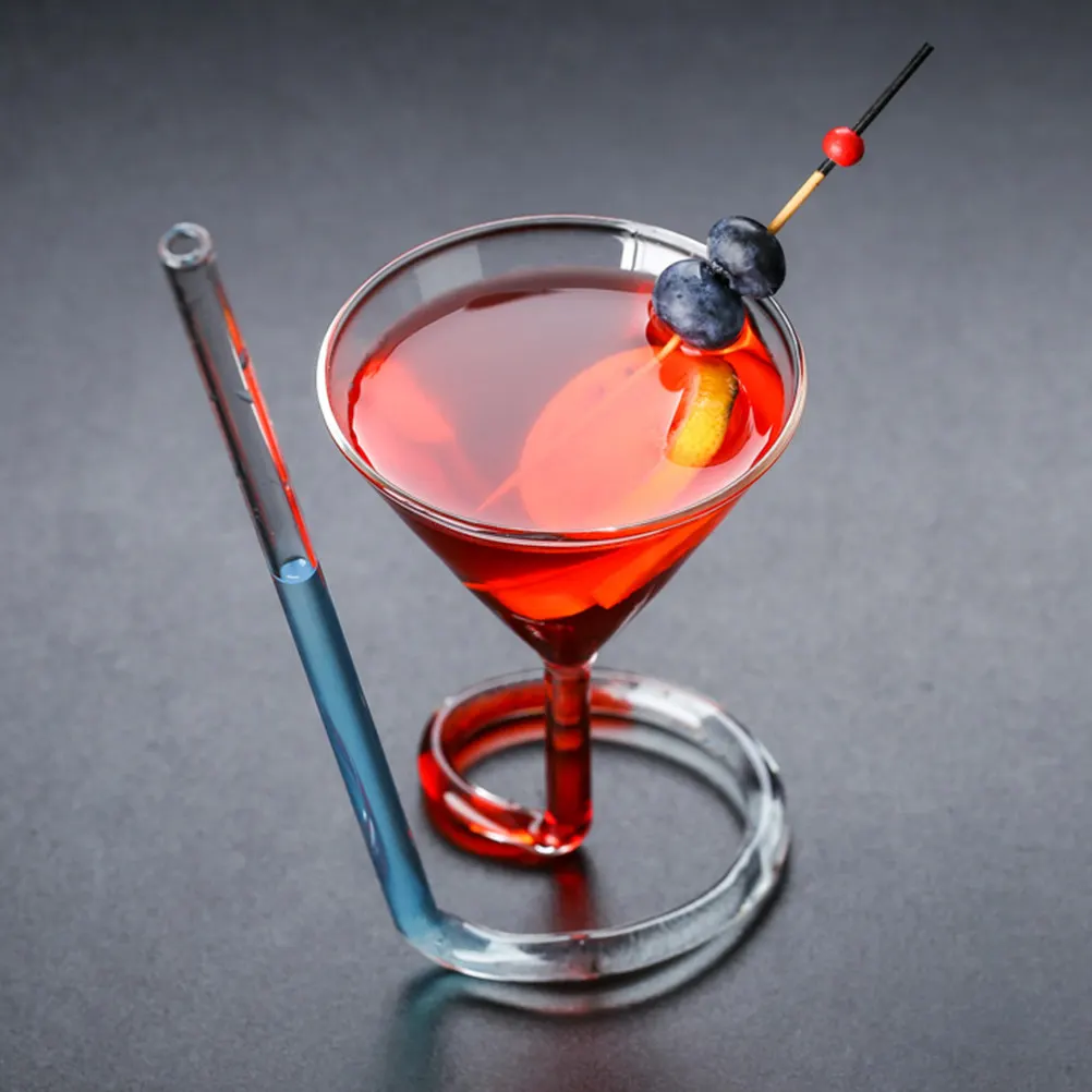 Creative Spiral Cocktail Glass Pink Long Tail Straw Wine Goblet Stylish Glass Wine Cup Perfect Party Bbq Beach Gift