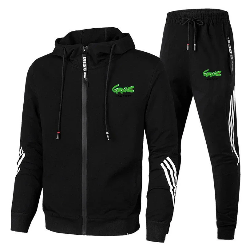 2024 casual sports set men's hooded sweatshirt+pants diagonal zipper hooded sweatshirt sports pants men's fashion set