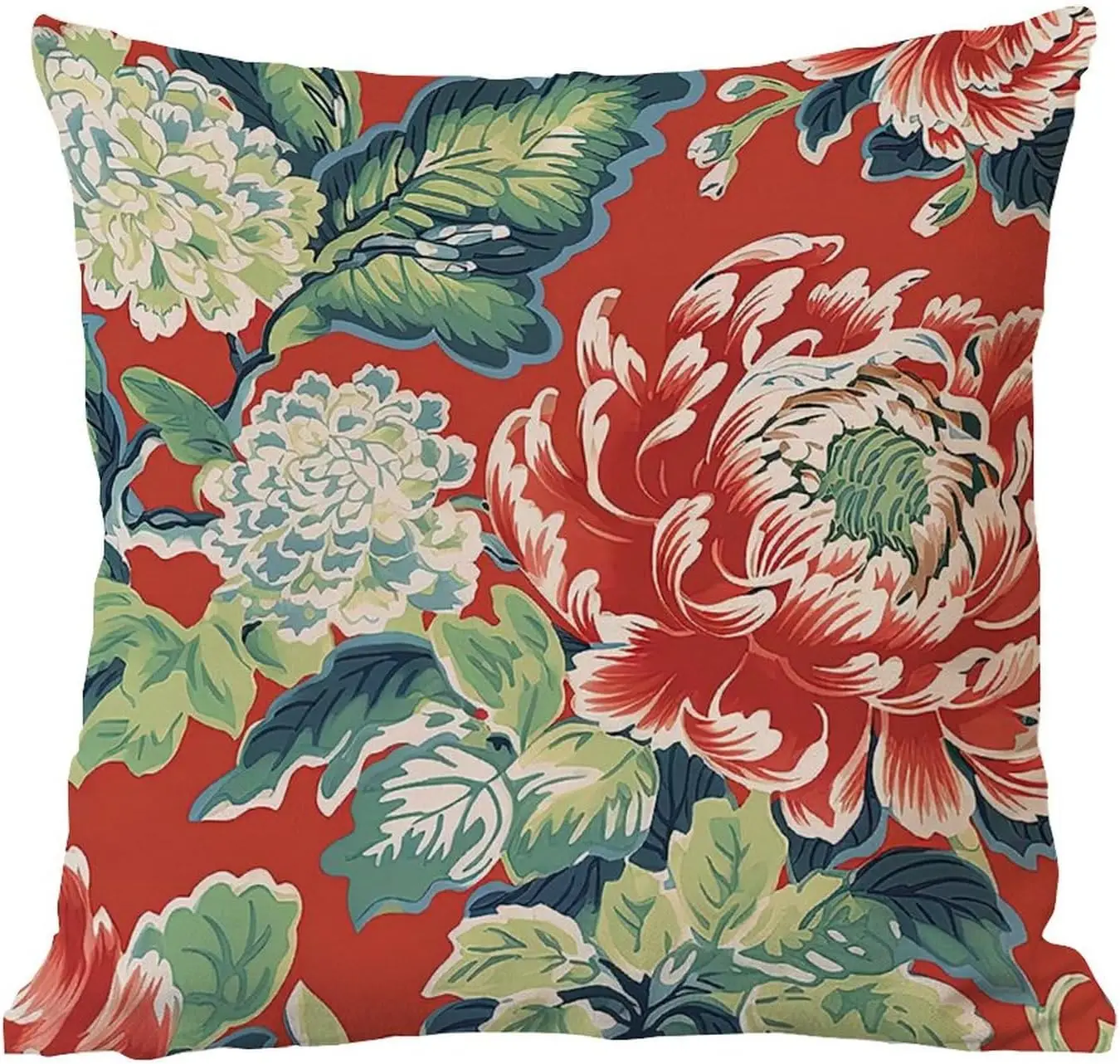 

Red Peony Floral Throw Pillow Cover 1PC Flower Pillow Case Rutic Cushion Cover Square Decorative Pillowcase with Zipper Home