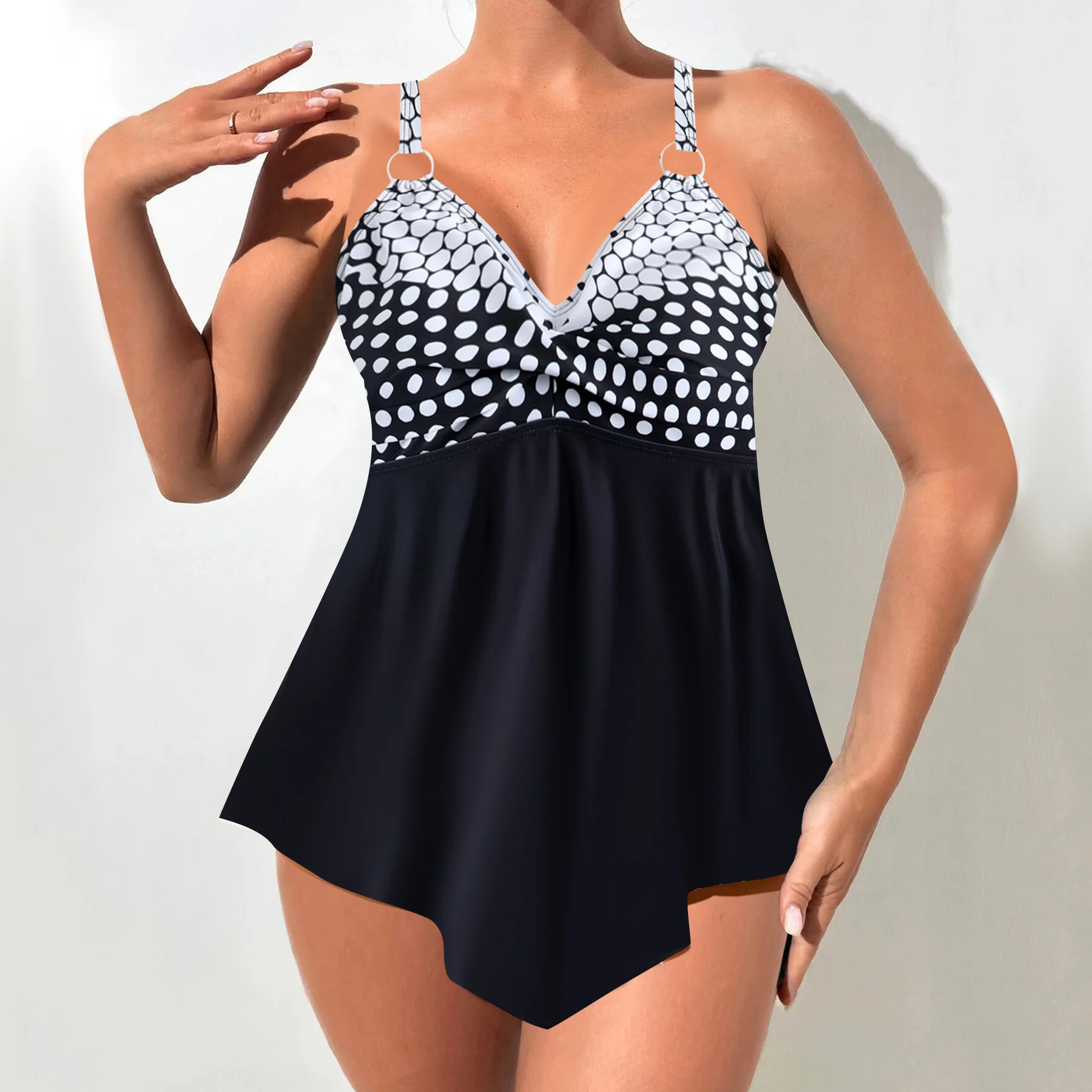 

New Mesh Dot Swimsuit Women Separate Tankini Bikini Set Female Swimdress Plus Size Swimwear Sports Beachwear Bathing Suits Pool