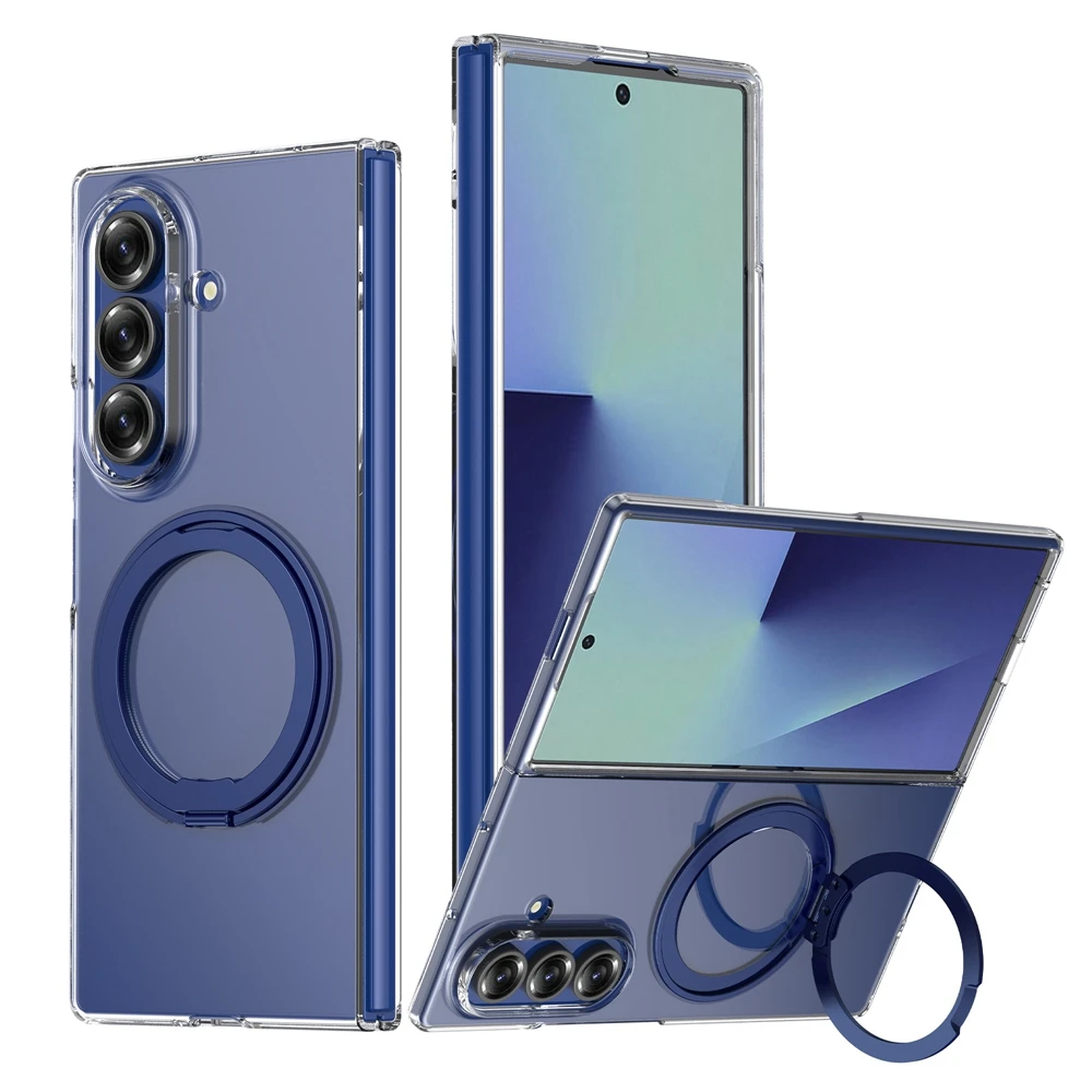 Clear Acrylic 360 Rotate Stand Case for Samsung Galaxy Z Fold 6 7 8 Ultra Magnetic Kickstand Shockproof Phone Cover