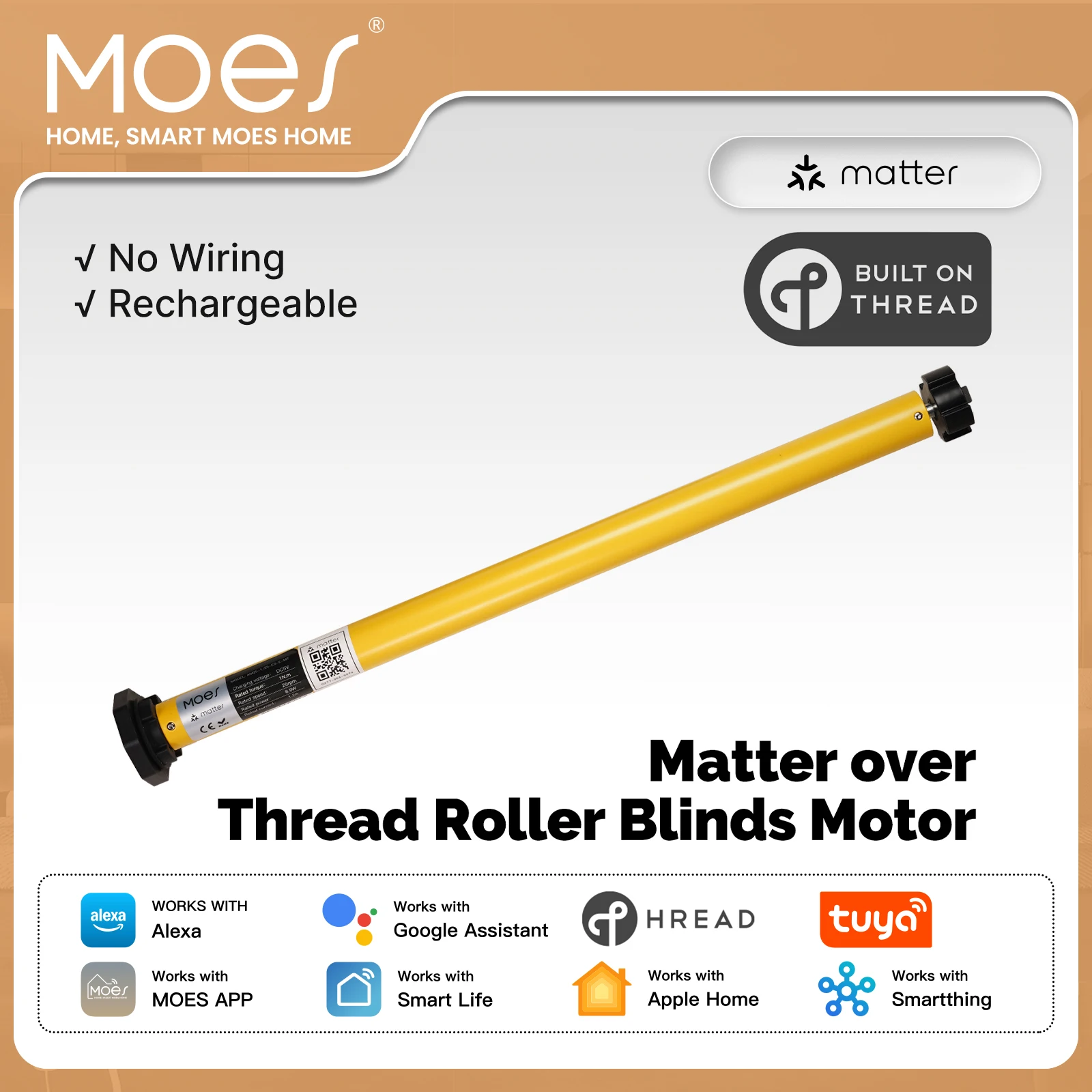 

Мотор MOES Tuya Matter Thread для рулонных штор (труба 38 мм), умная автоматизация жалюзи/рольставней, совместим с Alexa, Google Home, HomeKit