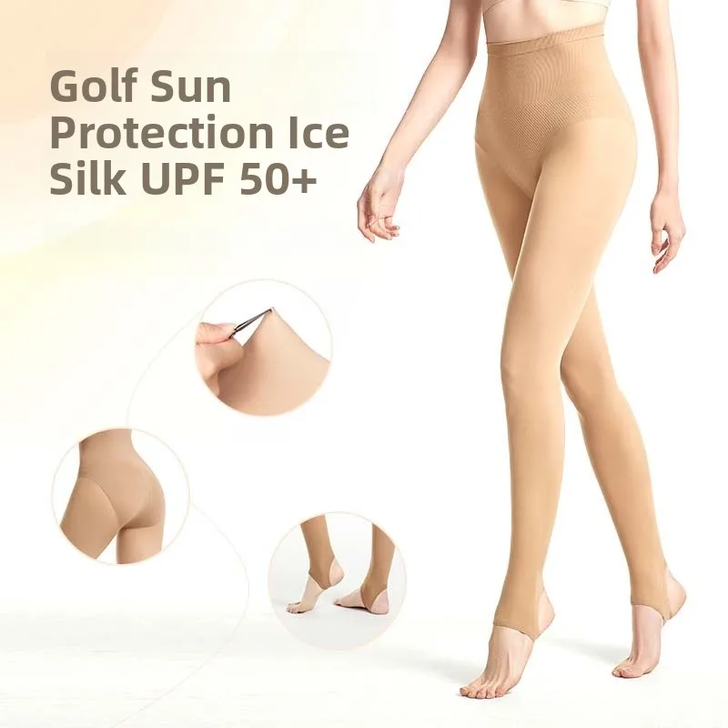 golf-sport-nylon-long-tights-women's-high-waist-tight-fit-anti-snag-high-elasticity-ice-silk-beauty-socks-outdoor-style-golf