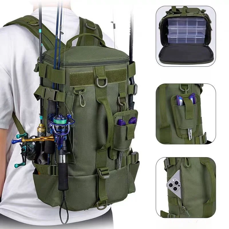 Multifunctional Fishing Tackle Backpack Waterproof Outdoor Bag with Rod Holders Durable Design For Camping Hiking Trave
