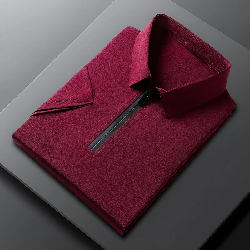

New Men's Zippered Short Sleeved Polo T-shirt Solid Color Comfortable Top