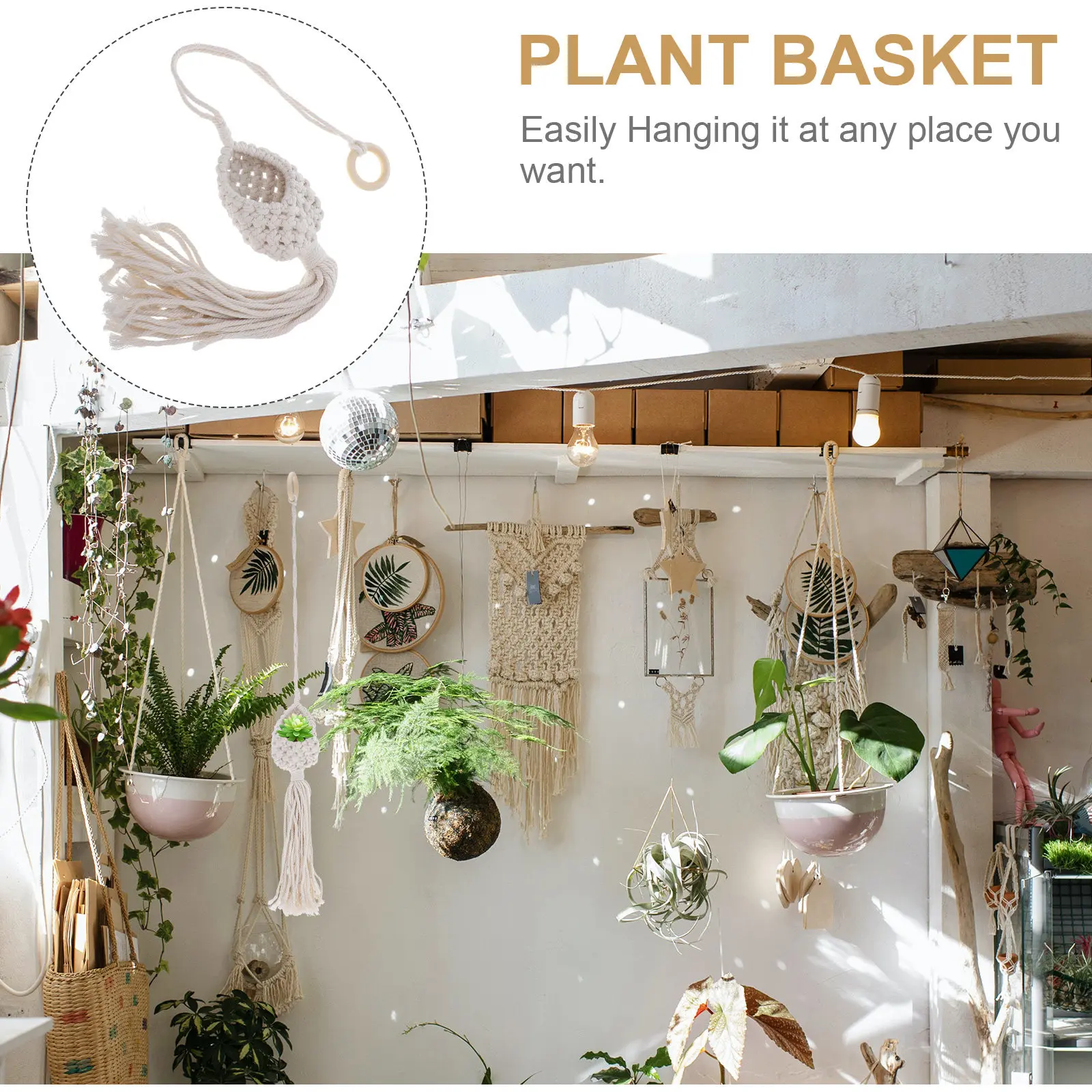 Bird Nest Shaped Braided Hanging Pot Core Rope Air Plant Holder Boho Decorative Macrame Basket for Indoor Room