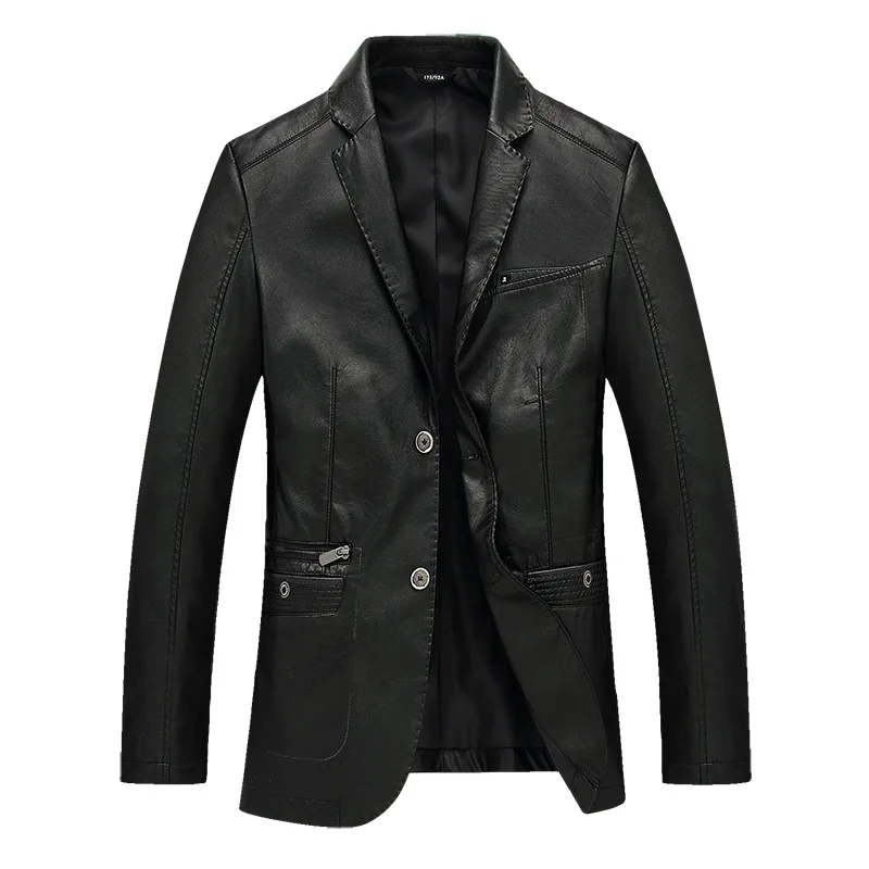 

Men Faux Leather Jackets PU Leather Coats Long Sleeve Single Breasted Spliced Turn Down Collar Loose Fit Solid Moto Biker Tops