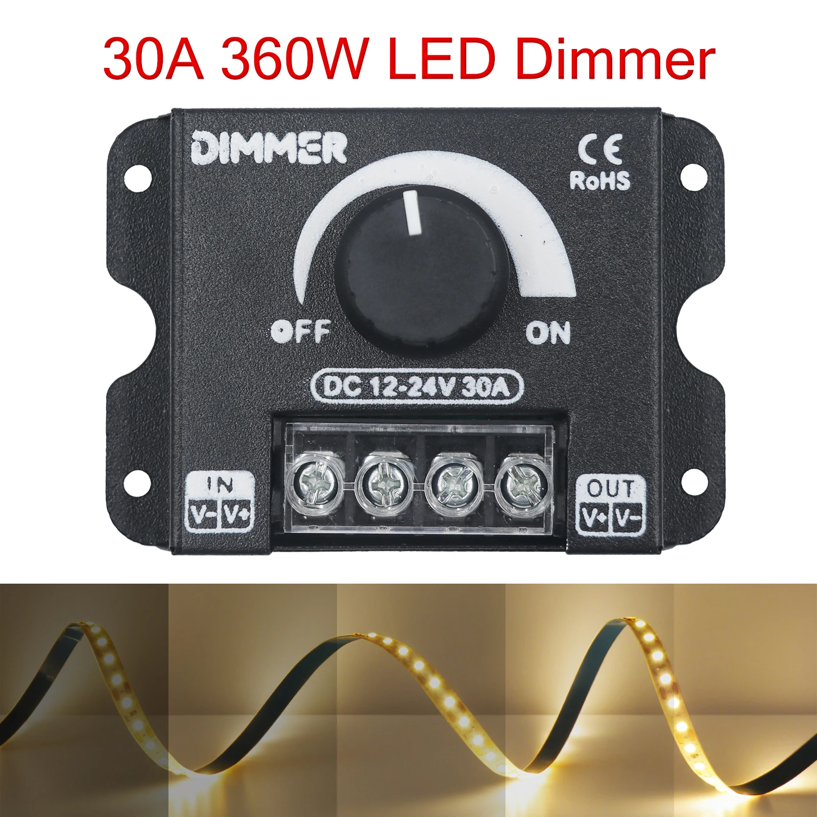 

DC12-24V 30A 360W LED Strip Controller Dimmer With Switch Brightness Adjustable For Single Color LED Light Dimming Lighting