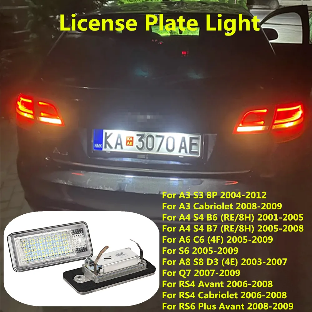 Error Free White LED Car License Plate Light Bulbs Accessories For Audi A4 S4 B6 B7 A3 S3 8P A6 C6 4F S6 A8 S8 D3 4E Q7 RS4 RS6