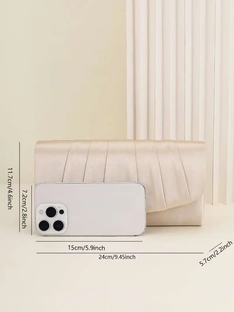 Ladies Dinner Bag Pleated Solid Color Clutch Party Dinner Wedding Light Luxury Envelope Evening Bag for Prom, Dinner/Banquet