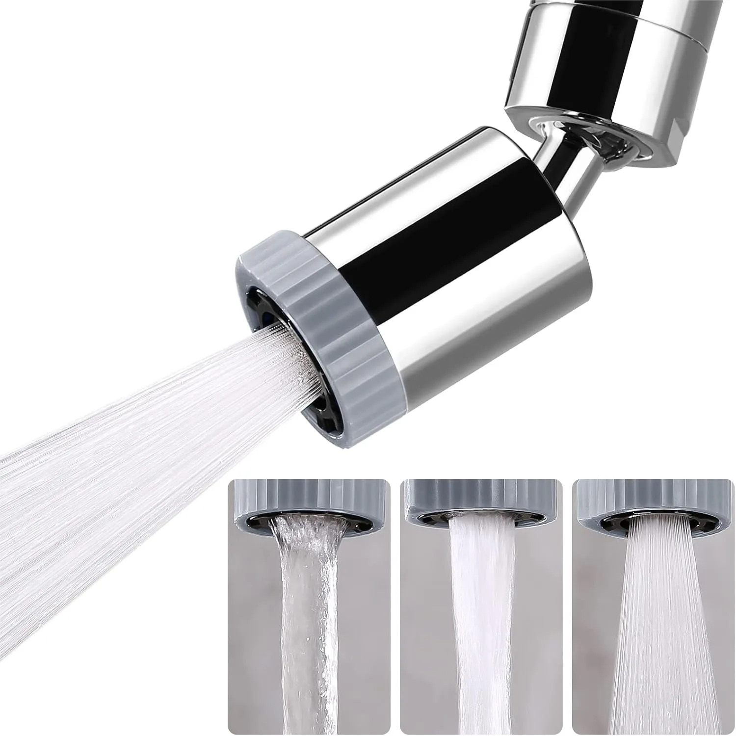 

Swivel Faucet Aerator with 3-Function High Flow, 360° Rotate Kitchen Sink Nozzle, 55/64" Female Thread, Chrome Brass Faucet